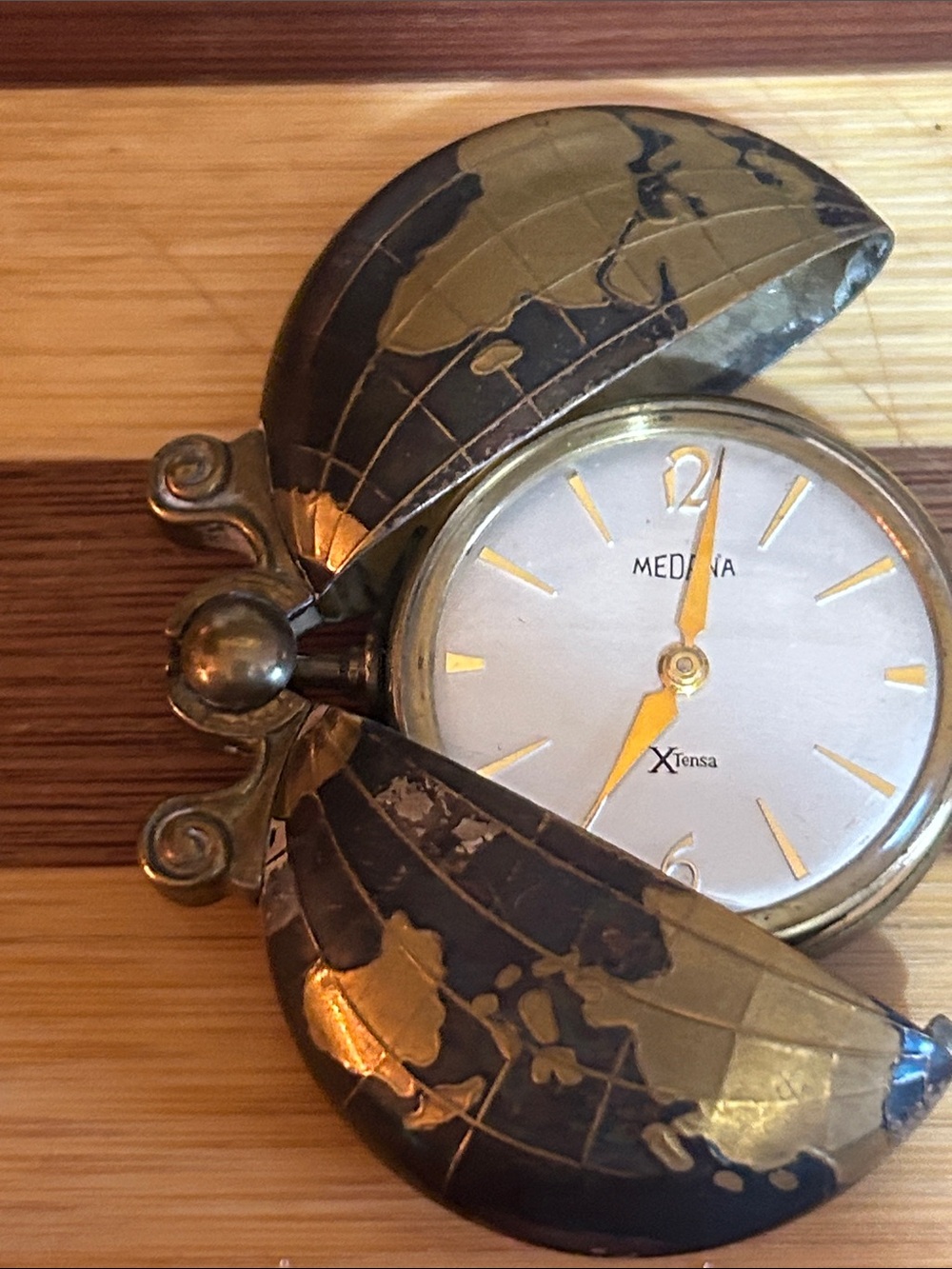 Men’s Vintage Medana Antique Gold and Black Butterfly/ Map Opening Pocket Watch